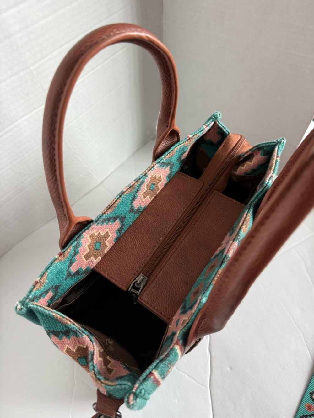 Wrangler Aztec Tote Bag for Women Boho Shoulder Purses and Handbags, Turquoise - Picture 8 of 16